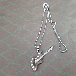 Stainless Steel Gunmetal Guitar Necklace – Rock Music Pendant, Unisex, NWT